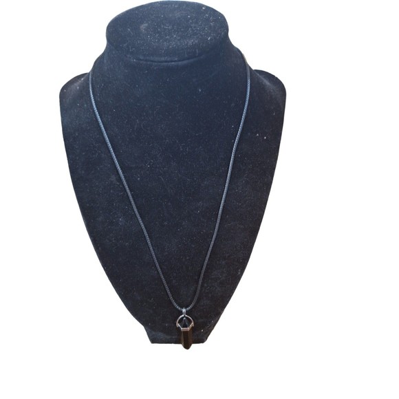 Smoky Quartz Pendulum Pendant Necklace Handcrafted on a Rope Chain - Picture 2 of 4